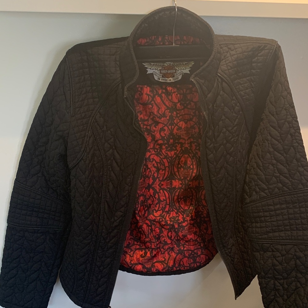 Harley-Davidson Black Quilted Bomber Jacket with Red Lining